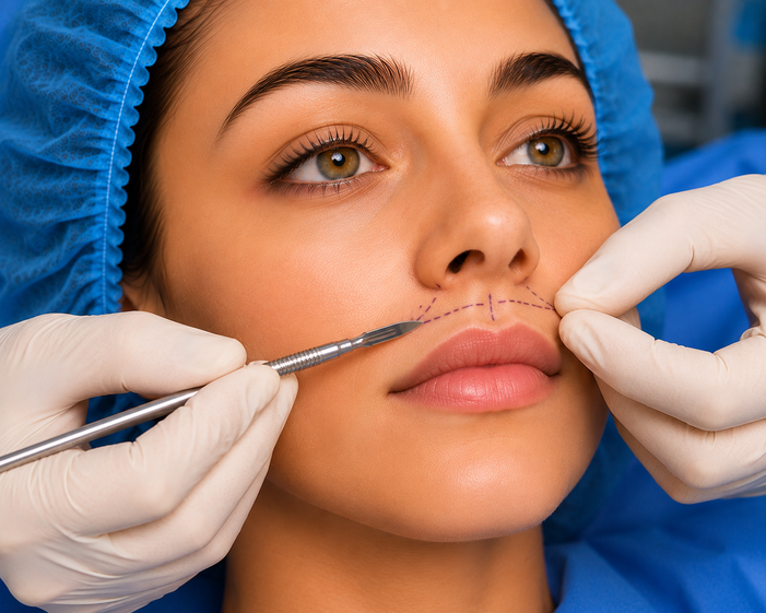 Surgeon consulting a patient about Lip Lift